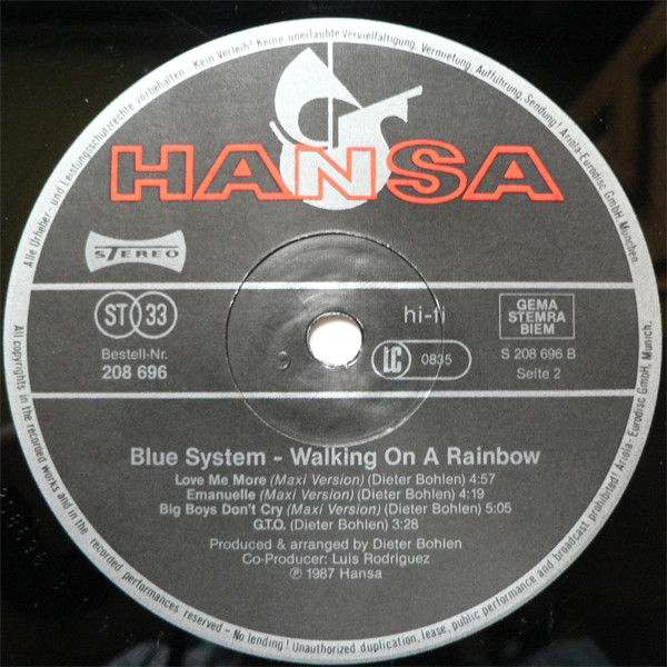 Blue System - Walking On A Rainbow | Hansa (208 696) - 4