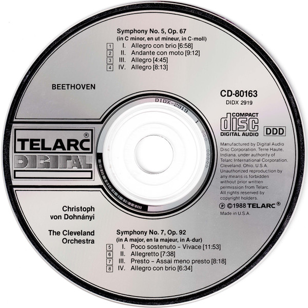 Ludwig van Beethoven - The Cleveland Orchestra , Christoph von Dohnányi - Symphonies No. 5 & No. 7 | Telarc (CD-80163) - 3