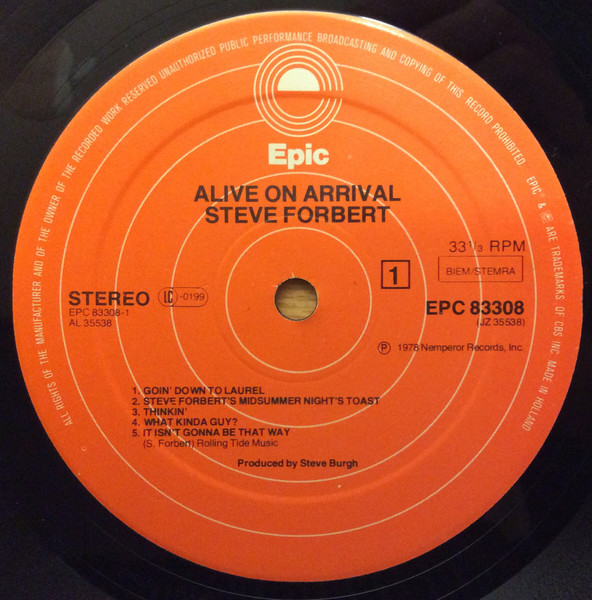 Steve Forbert - Alive On Arrival | Epic (EPC 83308) - 3 Steve Forbert - Alive On Arrival | Epic (EPC 83308) - 3