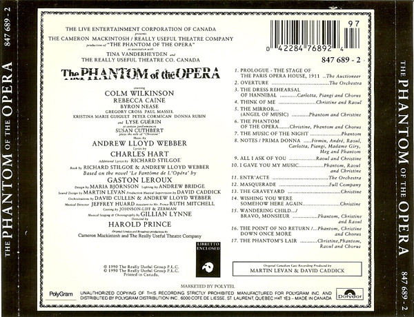"The Phantom Of The Opera" Original Canadian Cast - Highlights From The Phantom Of The Opera - The Original Canadian Cast Recording | Polydor (847 689 2) - 2 "The Phantom Of The Opera" Original Canadian Cast - Highlights From The Phantom Of The Opera - The Original Canadian Cast Recording | Polydor (847 689 2) - 2