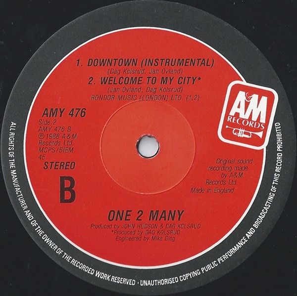 One 2 Many - Downtown | A&M Records (AMY 476) - 3