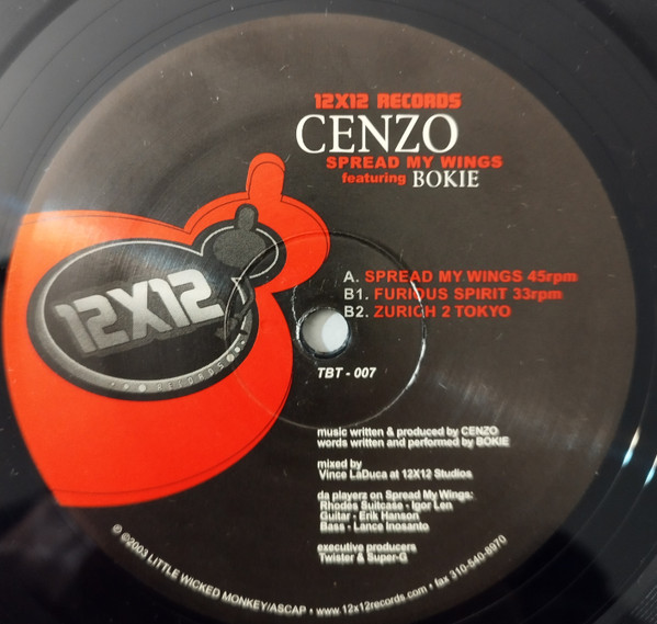 Cenzo ,feat Bokie - Spread My Wings | 12x12 Records (TBT 007) - main