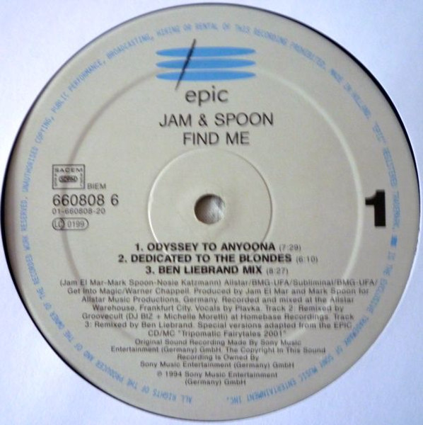 Jam & Spoon Featuring Plavka - Find Me (Odyssey To Anyoona) | Epic (660808 6) - 2