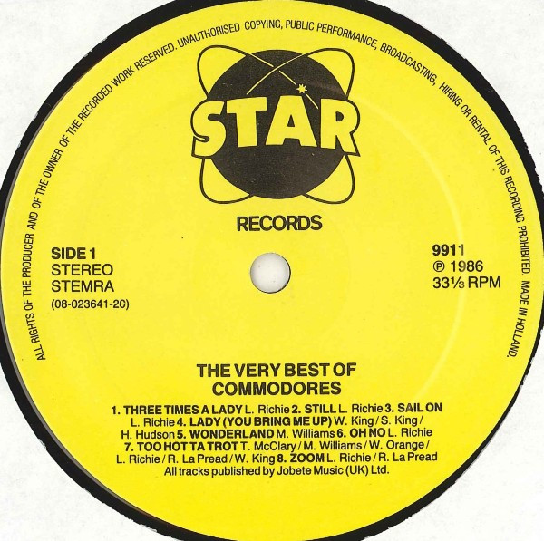 Commodores - The Very Best Of Commodores | Star Records (STAR LP 9911) - 3