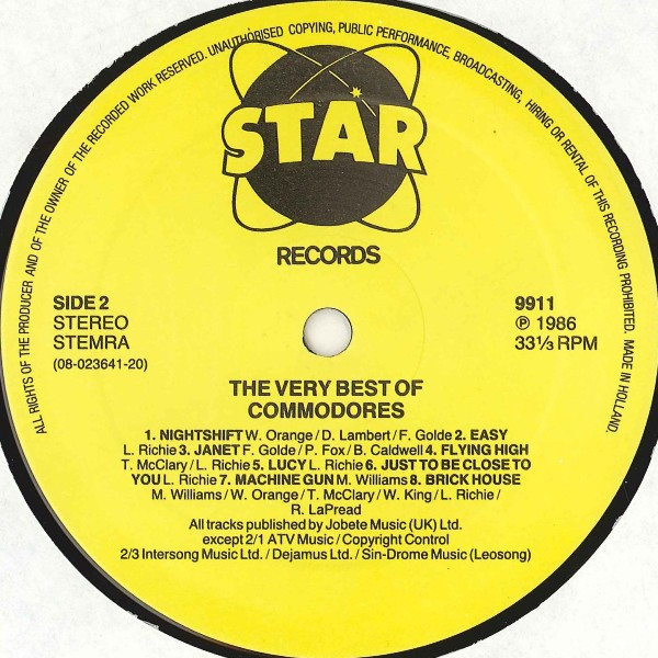 Commodores - The Very Best Of Commodores | Star Records (STAR LP 9911) - 4