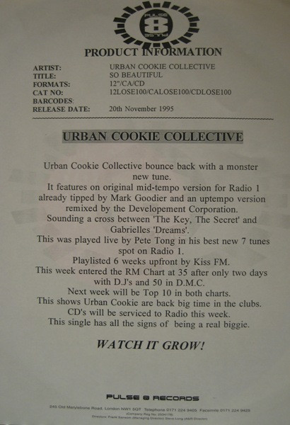 Urban Cookie Collective - So Beautiful | Pulse-8 Records (12 LOSE 100 DJ) - 3