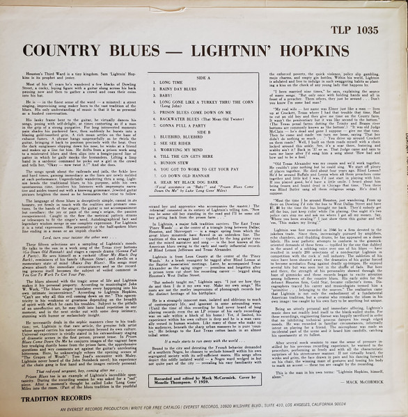 Lightnin' Hopkins - Country Blues | Tradition Everest (TLP 1035) - 2 Lightnin' Hopkins - Country Blues | Tradition Everest (TLP 1035) - 2