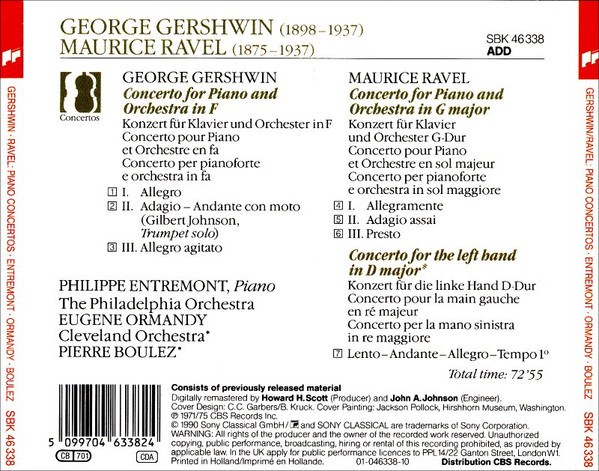 George Gershwin / Maurice Ravel - Philippe Entremont ∙ Eugene Ormandy ∙ Pierre Boulez - Piano Concerto In F / The 2 Piano Concertos | Sony Classical (SBK 46338) - 2