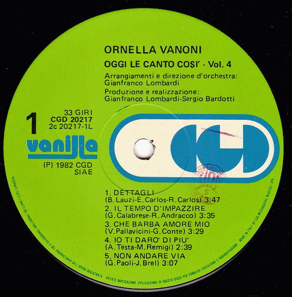 Ornella Vanoni - ”Oggi Le Canto Così” N.4 - Raccolta Di Successi | CGD (CGD 20217) - 4