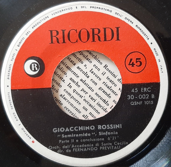 Gioacchino Rossini , Orchestra Dell'Accademia Nazionale di Santa Cecilia Diretta Da Fernando Previtali - Semiramide | Ricordi (45 ERC 30-002) - 4 Gioacchino Rossini , Orchestra Dell'Accademia Nazionale di Santa Cecilia Diretta Da Fernando Previtali - Semiramide | Ricordi (45 ERC 30-002) - 4