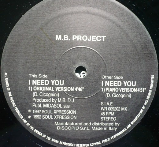 M.B. Project - I Need You | WR (Wolf Records) (WR 009202 MX) - 3