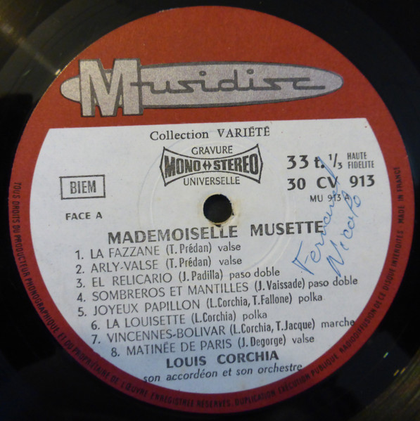 Louis Corchia Et Son Orchestre - Mademoiselle Musette | Musidisc (30 CV 913) - 3