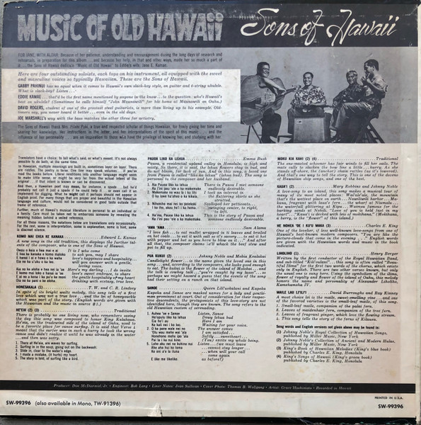 The Sons Of Hawaii - Music Of Old Hawaii | London International (SW 99396) - 2 The Sons Of Hawaii - Music Of Old Hawaii | London International (SW 99396) - 2