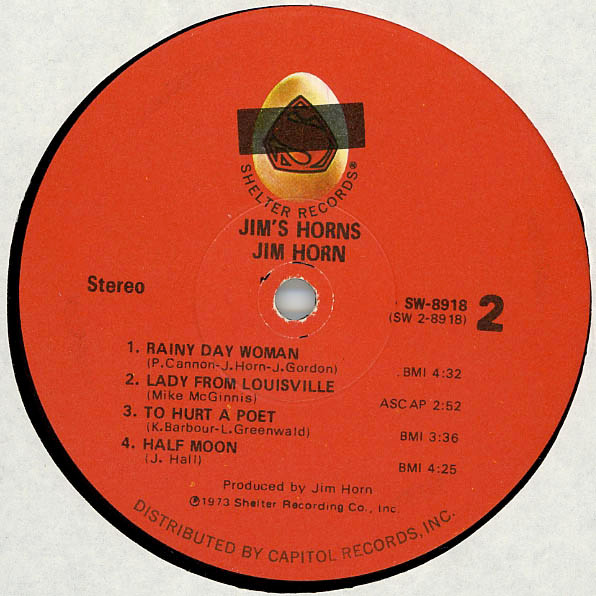 Jim Horn - Jim's Horns | Shelter Records (SW-8918) - 4