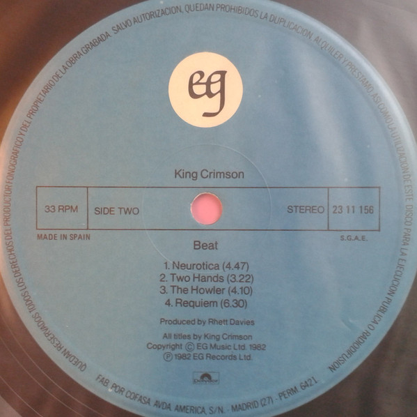 King Crimson - Beat | EG (23 11 156) - 4 King Crimson - Beat | EG (23 11 156) - 4