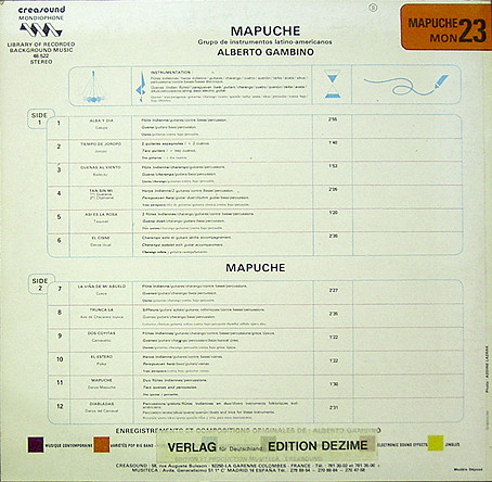 Alberto Gambino - Mapuche (Grupo De Instrumentos Latino-Americanos) [Vinyl] | Mondiophone (MON 23) - 2
