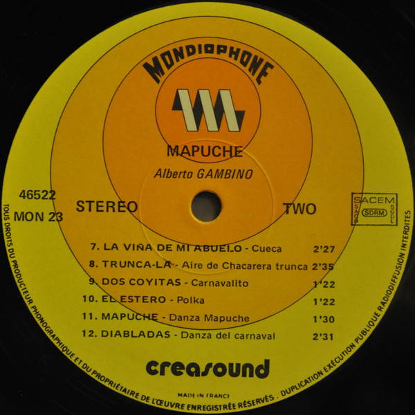 Alberto Gambino - Mapuche (Grupo De Instrumentos Latino-Americanos) [Vinyl] | Mondiophone (MON 23) - 4