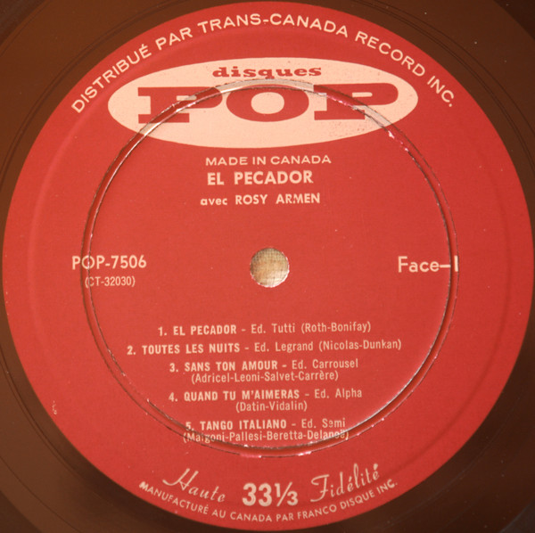 Rosy Armen - El Pecador | Disques Pop (POP-7506) - 3