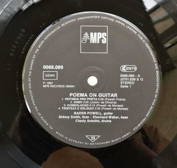 Baden Powell - Poema On Guitar | MPS Records (68.089) - 3