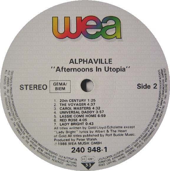 Alphaville - Afternoons In Utopia | WEA (240 948-1) - 4