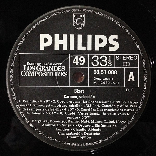 Georges Bizet , London Symphony Orchestra , Claudio Abbado - Carmen, Selección | Philips (68 51 088) - 4