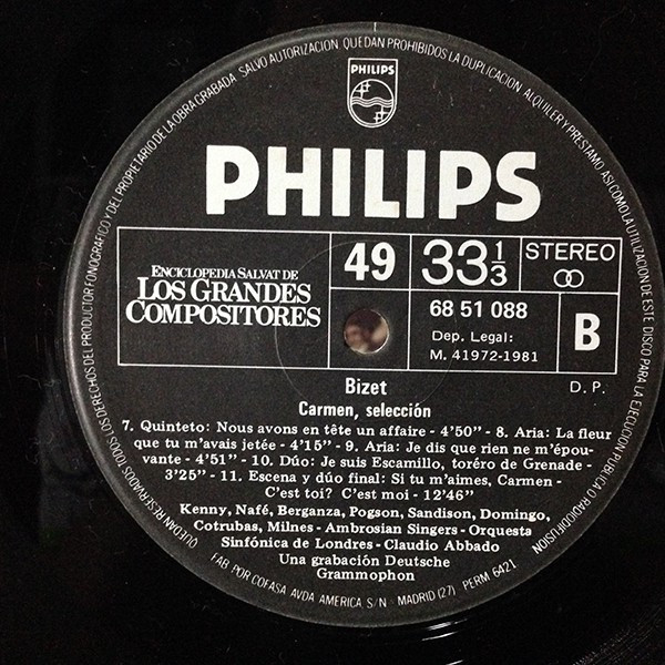 Georges Bizet , London Symphony Orchestra , Claudio Abbado - Carmen, Selección | Philips (68 51 088) - 3
