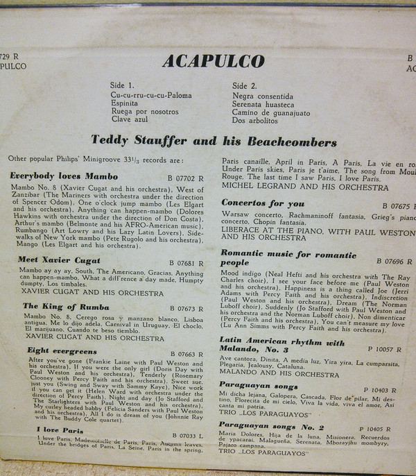 Teddy Stauffer And His Beachcombers - Acapulco | Philips (B 07729 R) - 2
