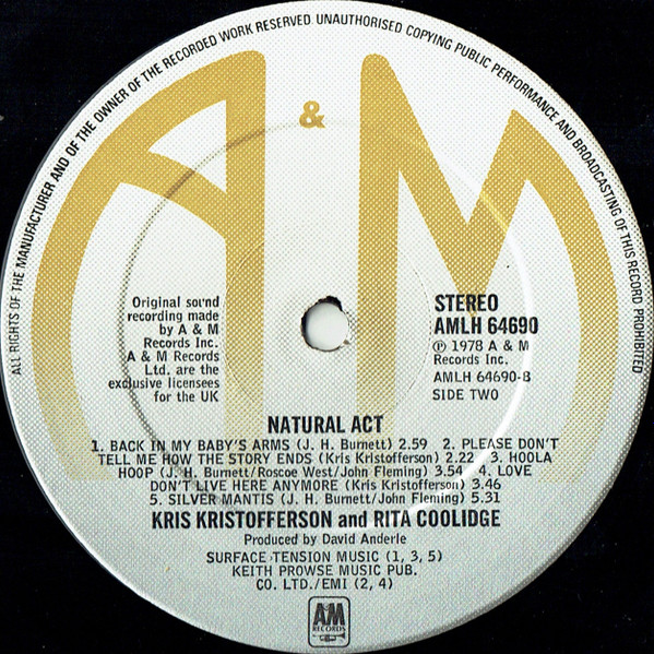 Kris Kristofferson & Rita Coolidge - Natural Act | A&M Records (AMLH64690) - 4