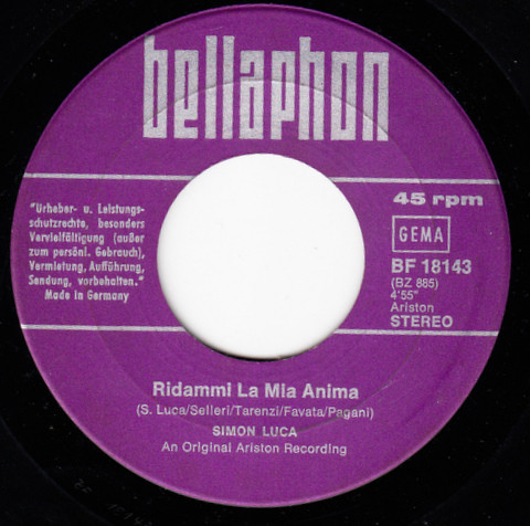 Simon Luca - Ridammi La Mia Anima | Bellaphon (BF 18143) - 3