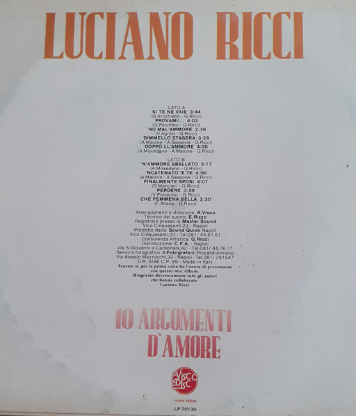 Luciano Ricci - 10 Argomenti D'Amore | Visco Disc (LP 70130) - 2