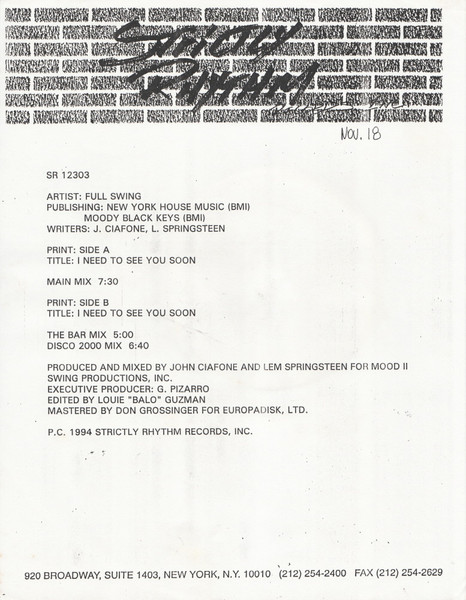 Full Swing - I Need To See You Soon | Strictly Rhythm (SR12303) - 3 Full Swing - I Need To See You Soon | Strictly Rhythm (SR12303) - 3