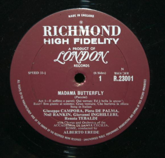 Giacomo Puccini , Renata Tebaldi , Orchestra dell'Accademia Nazionale di Santa Cecilia And Coro dell'Accademia Nazionale di Santa Cecilia Conducted By Alberto Erede - Madama Butterfly | Richmond (RS 63001) - 2