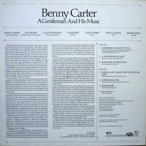 Benny Carter - A Gentleman And His Music | Concord Records (CJ-285) - 2