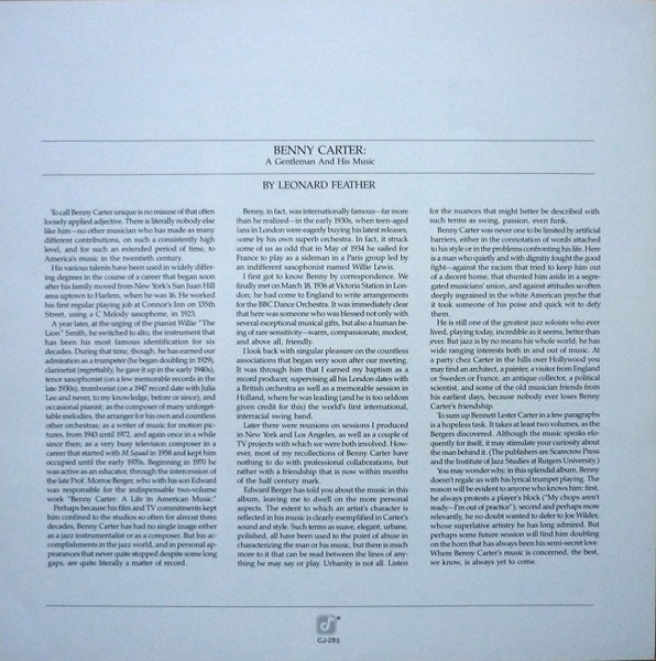 Benny Carter - A Gentleman And His Music | Concord Records (CJ-285) - 3
