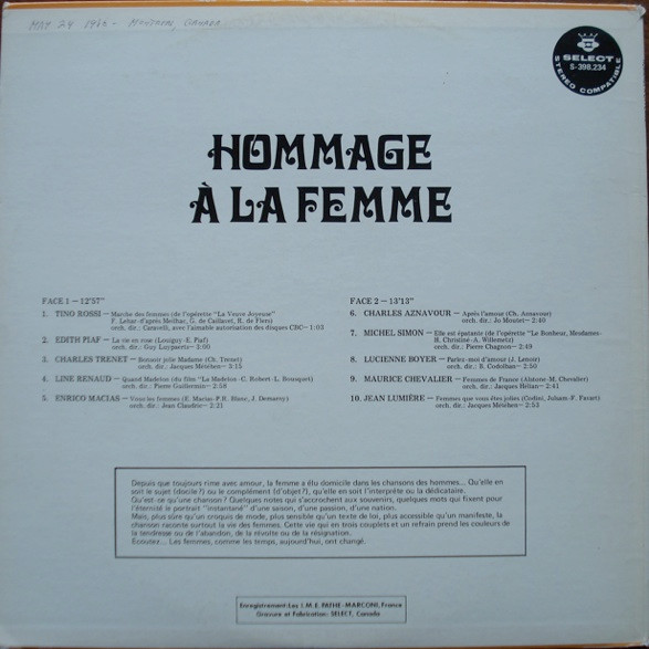 Various - Hommage À La Femme | Select (S-398.234) - 2