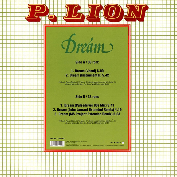 P. Lion - Dream | ZYX Music (MAXI 1139-12) - 2