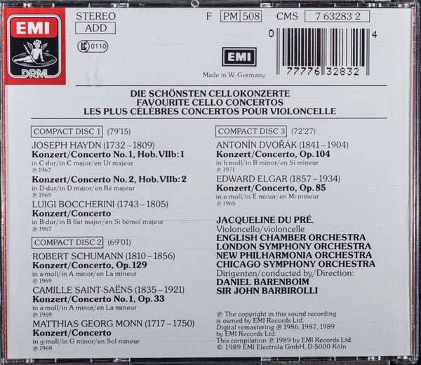 Jacqueline Du Pré - Die Schönsten Cellokonzerte = Favourite Cello Concertos = Les Plus Célèbres Concertos Pour Violoncelle CD | Angel Records (CMS 7 63283 2) - 2