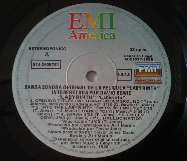 David Bowie , Trevor Jones - Labyrinth (From The Original Soundtrack Of The Jim Henson Film) | EMI America (074 240578 1) - 3