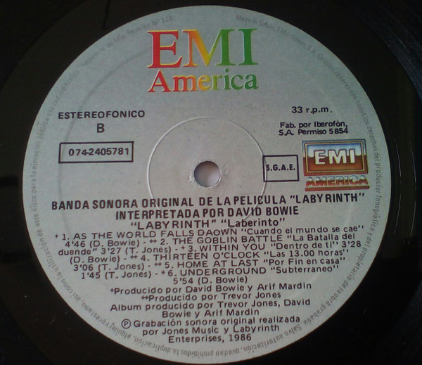 David Bowie , Trevor Jones - Labyrinth (From The Original Soundtrack Of The Jim Henson Film) | EMI America (074 240578 1) - 4