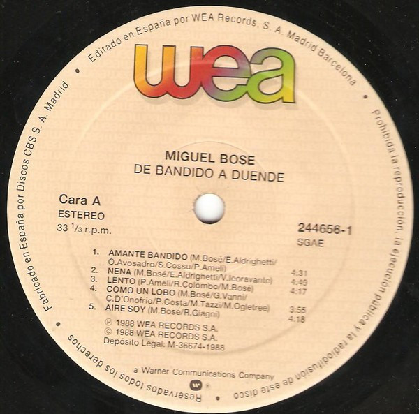 Miguel Bosé - De Bandido A Duende | WEA (244656-1) - 2