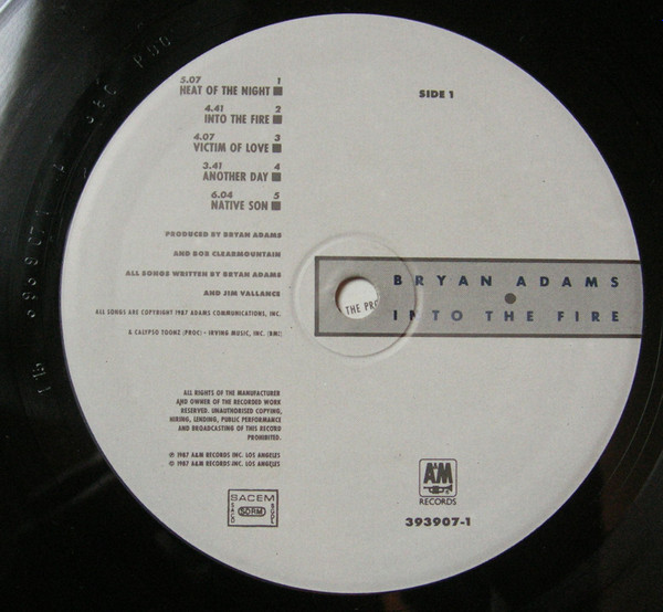 Bryan Adams - Into The Fire | A&M Records (LP 393907-1) - 3