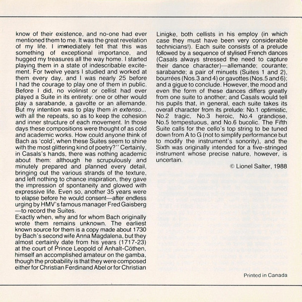 Johann Sebastian Bach / Pablo Casals - Suites For Cello - Volume 2 | EMI Classics (CDH- 61029 2) - 3
