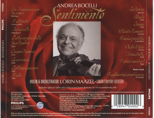 Andrea Bocelli - Sentimento | Philips (4704002) - 2