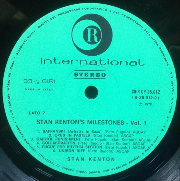 Stan Kenton - Stan Kenton's Milestones Vol. 1 | Ricordi International (SNIR-CP 25.012) - 4 Stan Kenton - Stan Kenton's Milestones Vol. 1 | Ricordi International (SNIR-CP 25.012) - 4