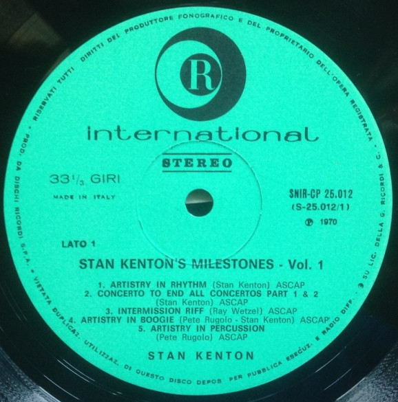 Stan Kenton - Stan Kenton's Milestones Vol. 1 | Ricordi International (SNIR-CP 25.012) - 3 Stan Kenton - Stan Kenton's Milestones Vol. 1 | Ricordi International (SNIR-CP 25.012) - 3