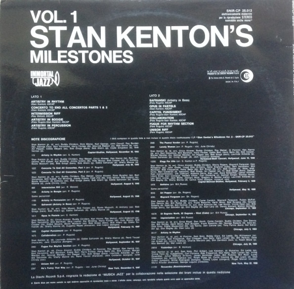 Stan Kenton - Stan Kenton's Milestones Vol. 1 | Ricordi International (SNIR-CP 25.012) - 2 Stan Kenton - Stan Kenton's Milestones Vol. 1 | Ricordi International (SNIR-CP 25.012) - 2