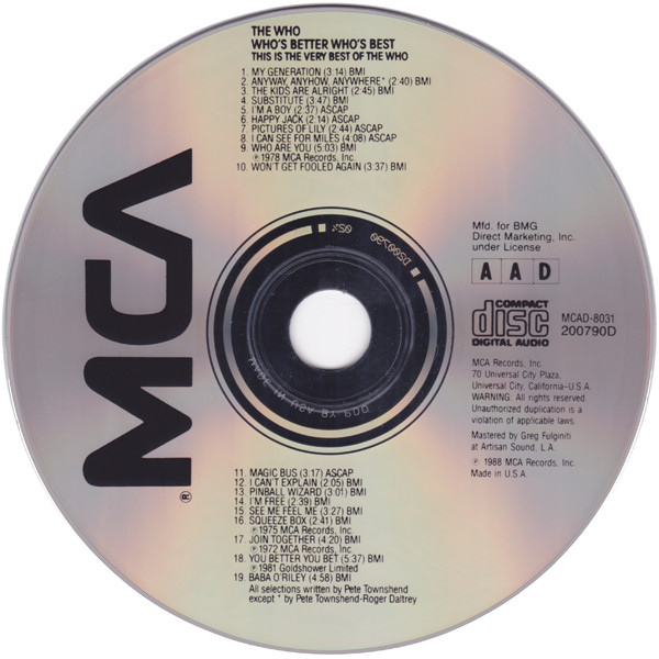 The Who - Who's Better, Who's Best [CD] | MCA Records (MCAD-8031) - 3
