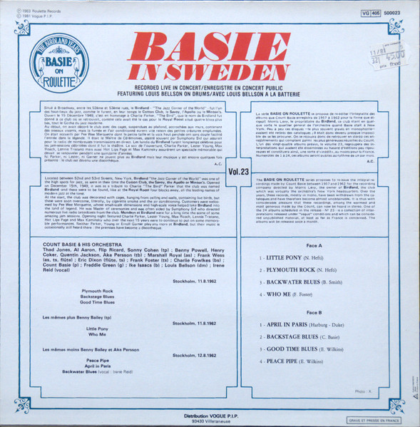 Count Basie Orchestra Featuring Louis Bellson - Basie In Sweden | Roulette (500023) - 3