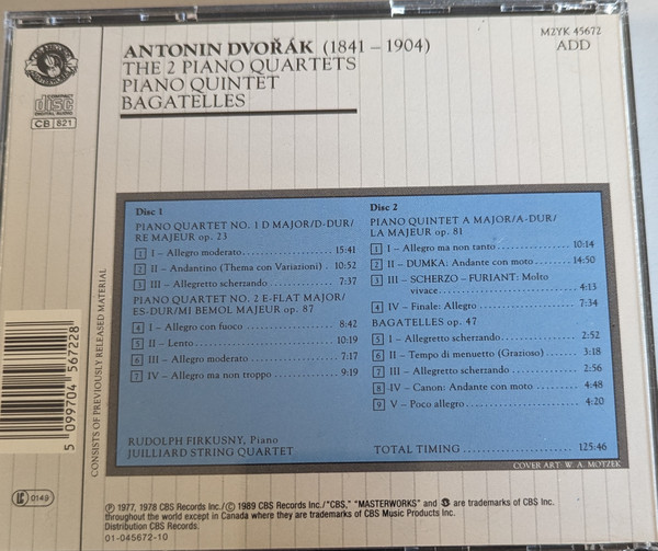 Antonín Dvořák , Rudolf Firkušný , Juilliard String Quartet - The 2 Piano Quartets / Piano Quintet / Bagatelles | CBS Masterworks (M2YK 45672) - 2