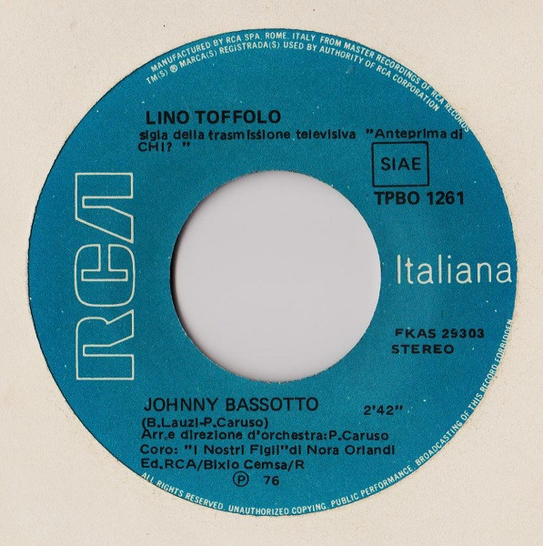 Lino Toffolo - Johnny Bassotto | RCA (TPBO 1261) - 3